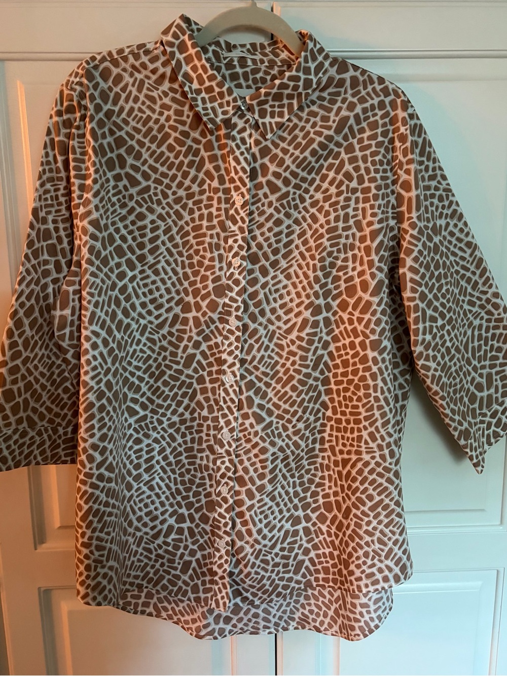 Chico's Brown & Cream Giraffe Print Button Down Shirt